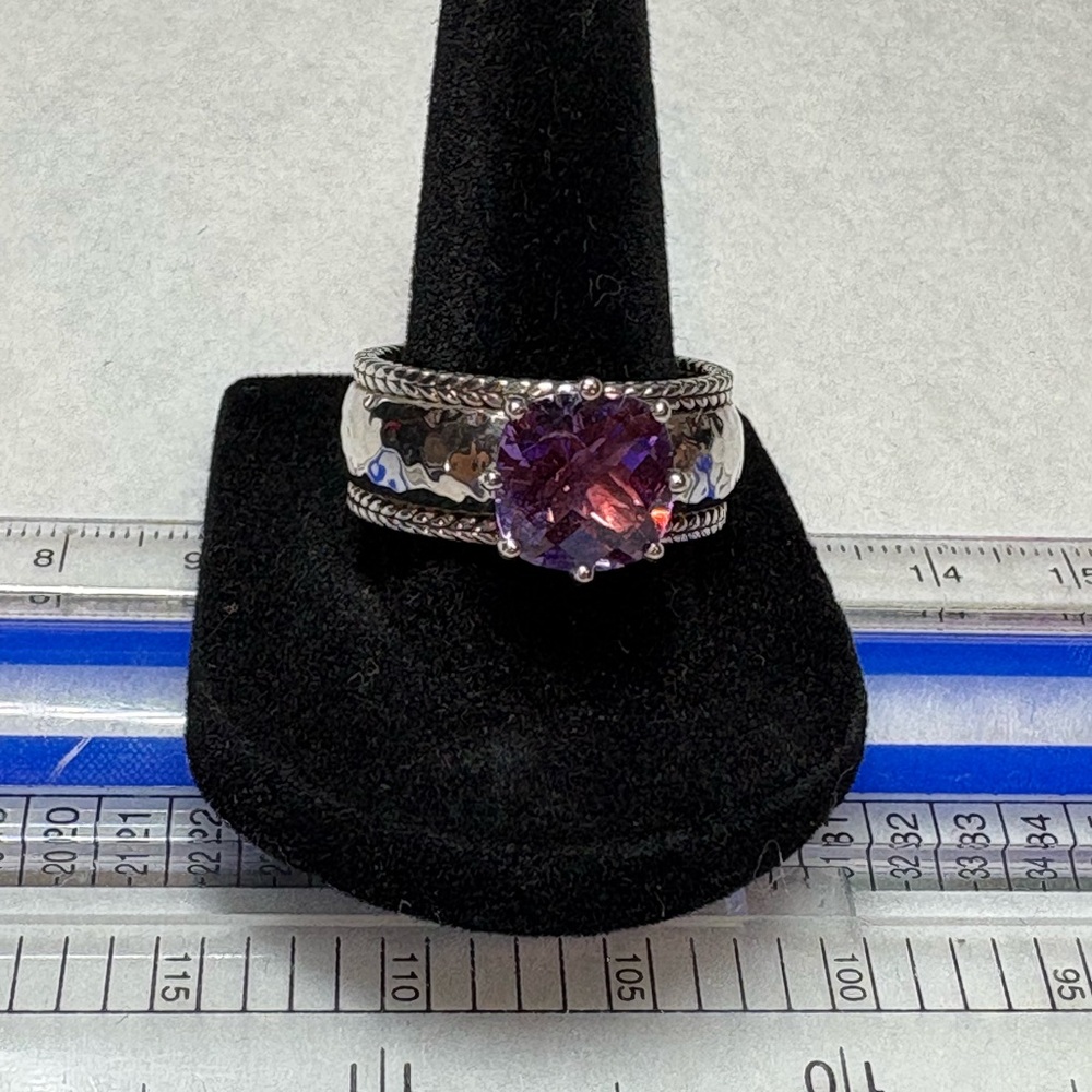 JAI by John Hardy Sterling Silver hammered wide band with Amethyst